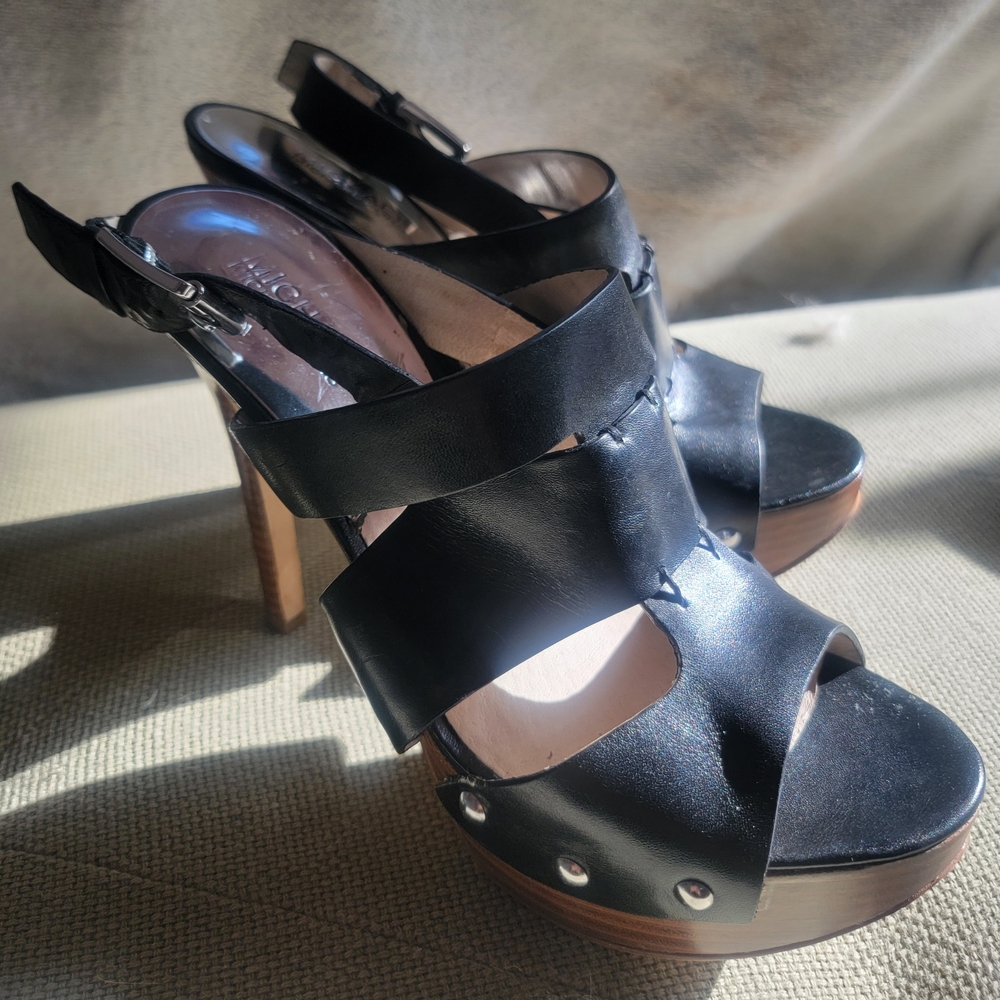 Black Leather High Heel Sandals